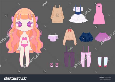 Cute Anime Chibi Girl Dressup Set Stock Vector 391951588