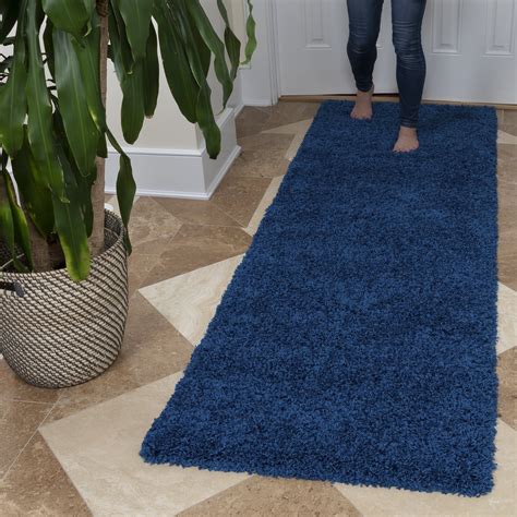 Ottomanson Ultimate Shaggy Contemporary Solid Runner Rug Navy Blue 2