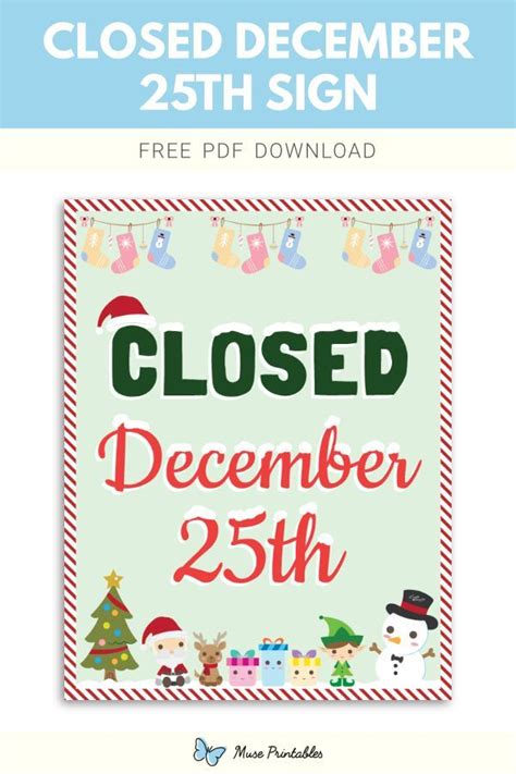 Printable Closed December 25th Sign Template Signs Sign Templates