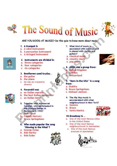 The Sound Of Music Music Quiz Esl Worksheet By Merywell