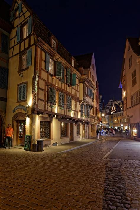 Half Timbered Houses In Colmar Streets At Night Editorial Photography