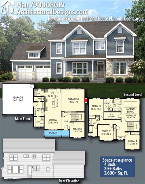 Plan 790008glv Handsome Exclusive Traditional House Plan With Open