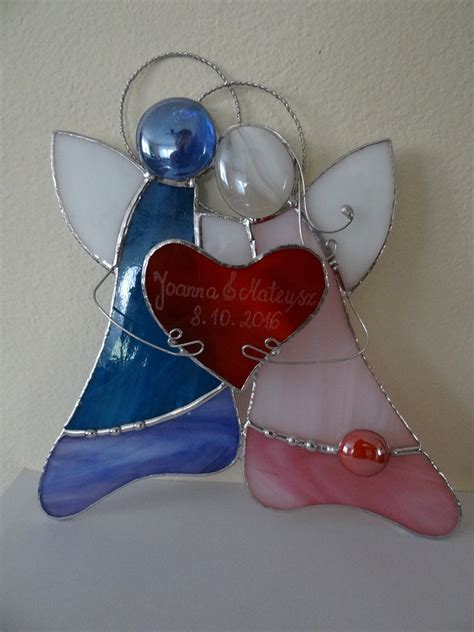 Pair Of Angels Stained Glass Suncatcher Newlyweds T Etsy