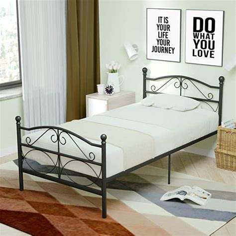 Mecor Metal Twin Curved Bed Frame With Vintage Headboard