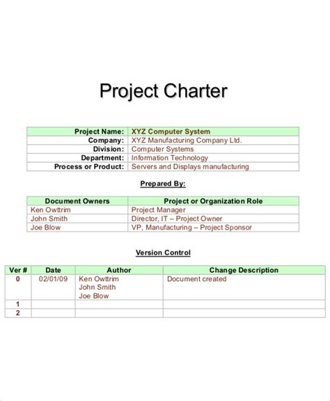 Project Charter Example Template Business