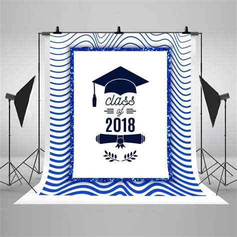 Class Of 2018 Graduation Hat Banner Photography Backdrops Blue Glitter