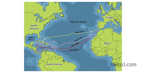 Christopher Columbus Explorer Map World Atlantic Ocean Exploring History