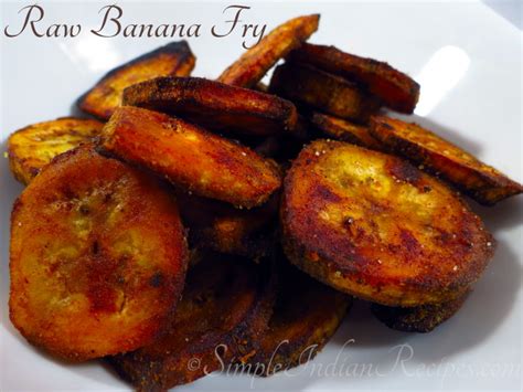 Raw banana or plantain is used as a vegetable in south india for making banana bajji, chips, curry. Raw Banana Fry - Vazhakkai Varuval | Simple Indian Recipes