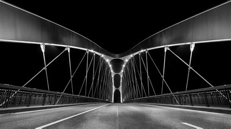 Wallpaper Night Road Symmetry Frankfurt Bridge Highway Tunnel