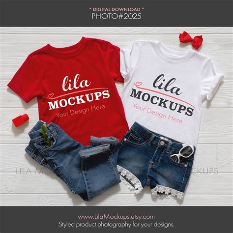 Download red and white 2 Siblings kids tshirts Mockup Photo /two ...