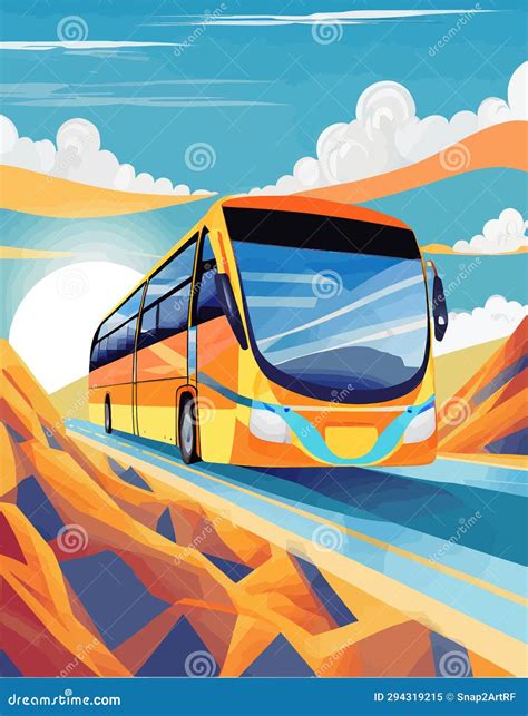 Holiday Travel Series - Colorful Abstract Art Vector Image of Bus Road