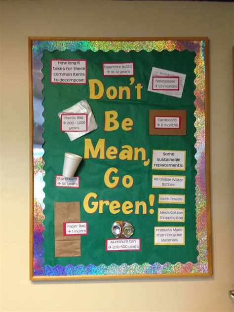 Dont Be Mean Go Green Sustainable Living Info Classroom Bulletin