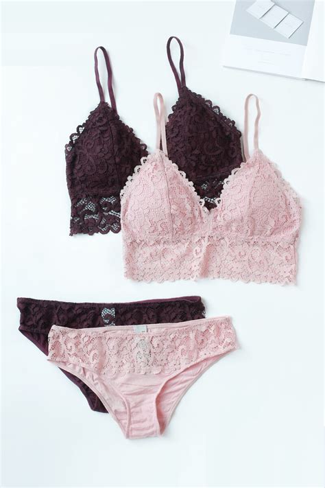 Sexy Lace Soft Thin Cup With Padded Women S Underwear Set Wire Free None Closure Soild Bra