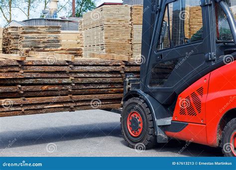 Operating Forklift Truck In Lumber Industry Stock Image Image Of