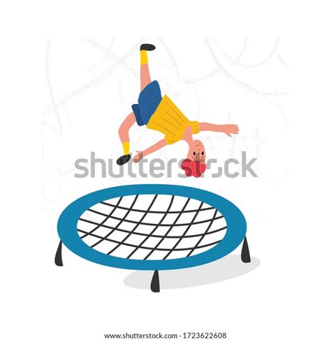 Happy Boy Jumping On Trampoline Young Stock Vector Royalty Free