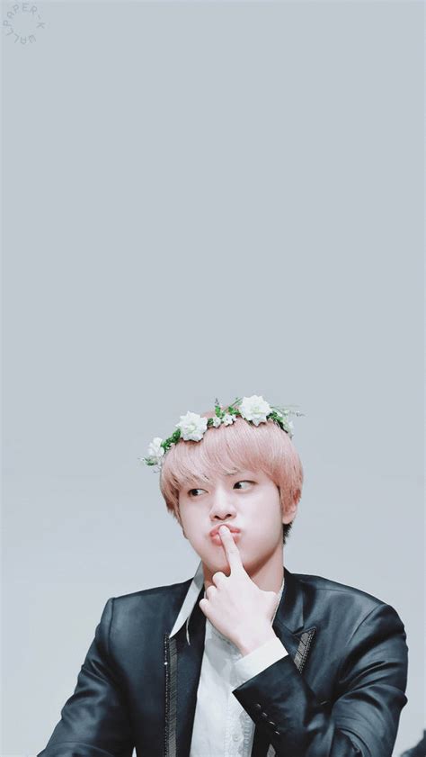 Download Jin Bts Cute Pink Hair Flower Crown Wallpaper