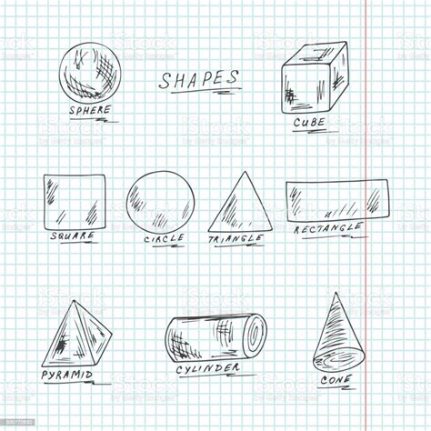 Vector Set Of Hand Drawn Basic Geometric Shapes With Captions Stock