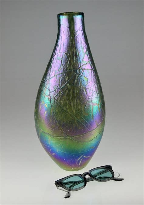 Iridescent Crackle Art Glass Vase By Eric W Hansen Etsy Glass Art