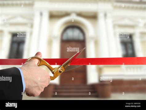 Grand Opening Cutting Red Ribbon Stock Photo Alamy