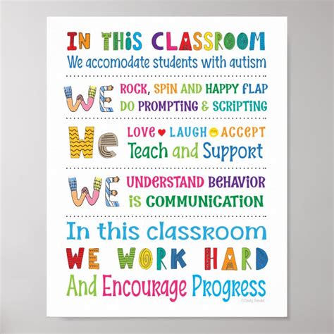 Autism Teacher Classroom School Rules Poster Zazzle