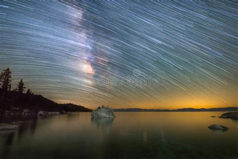 Milky Way Star Trails Over Lake Tahoe In California Stock Image Image