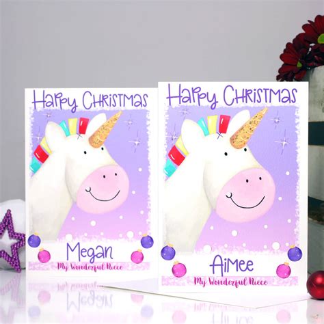 personalised unicorn relation christmas card by liza j design