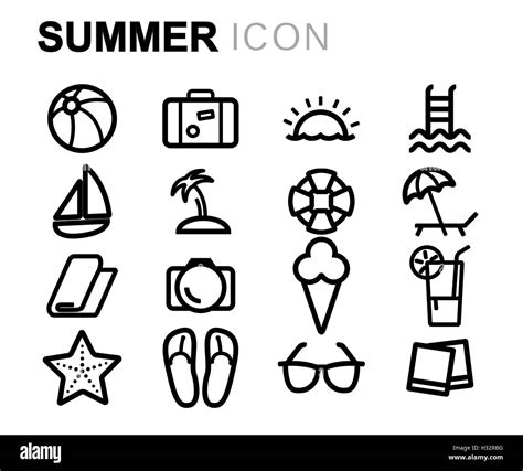 Vector Black Line Summer Icons Set On White Background Stock Vector