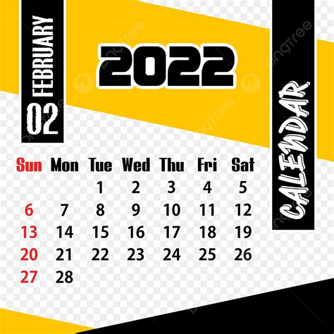 Gambar Kalender Bulanan Februari 2022 Warna Kuning Hitam Black