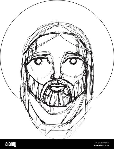 Hand Drawn Vector Pencil Illustration Or Drawing Of Jesus Christ Face