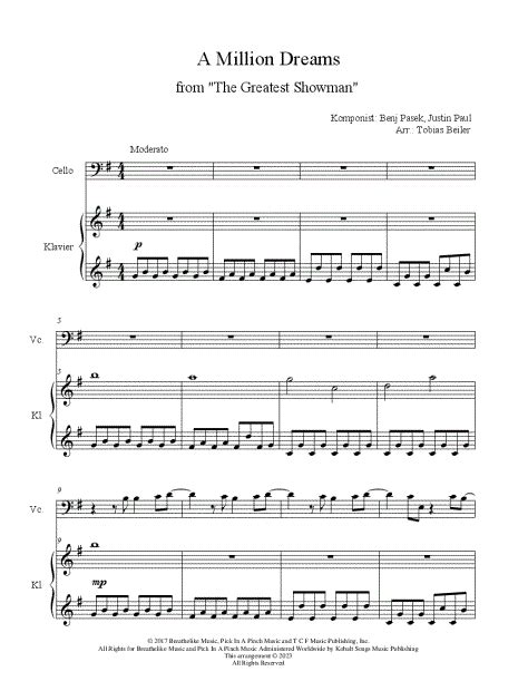 Tobias Beiler A Million Dreams Cello And Piano Sheet Music In G Major