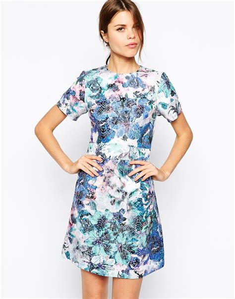 Warehouse Printed Jacquard Shift Dress Floral Dresses