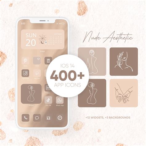 IOS 14 APP ICONS IPhone Nude Theme Line Illustration Beige Brown