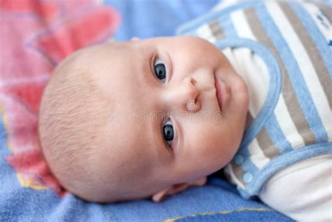 Adorable Baby Boy With Blue Eyes Smiling Stock Image Image Of