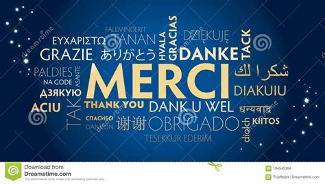 Different situations can lead you to use different ways of thanking in french. Merci - Thank You In French And Many Other Languages Stock ...