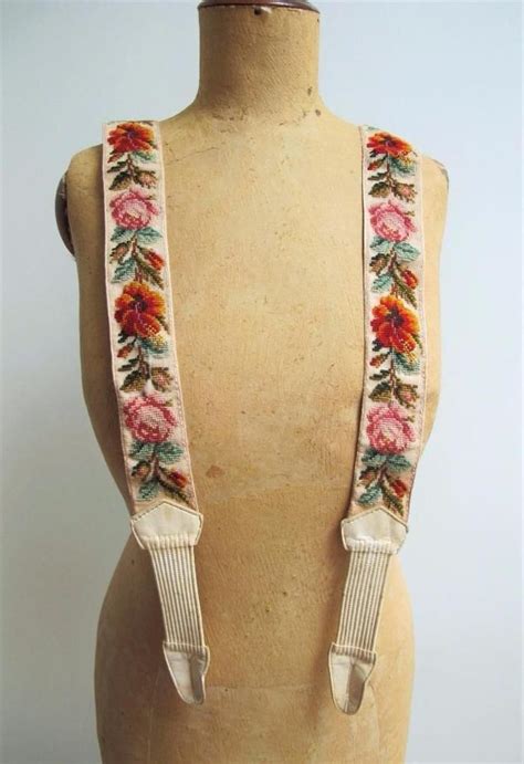 Antique Early 19th Century Beadwork And Embroidered Mens Braces