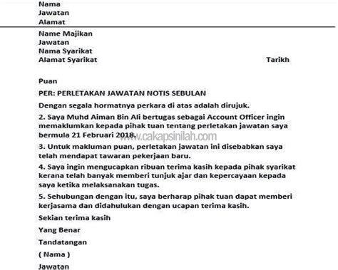 Surat ini digunakan oleh pekerja untuk berhenti kerja dan sebagai notis. Contoh Surat Berhenti Kerja Malaysia