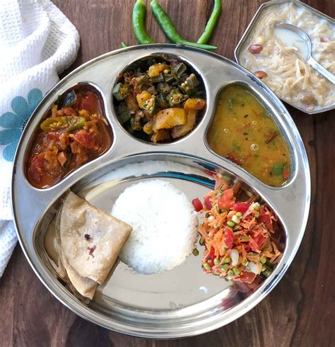 Portion Control Meal Plate Tamatar Ki Sabzi Aloo Bhindi Gujarati Dal