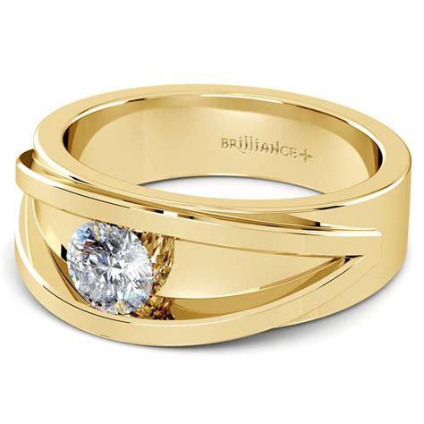 Mens Yellow Gold Diamond Engagement Ring 34 Ctw Hyperion