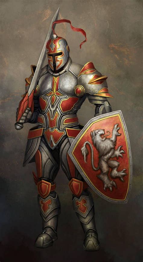 Knight With Sword Shield And Helmet Ready For Battle Fantasy Armor