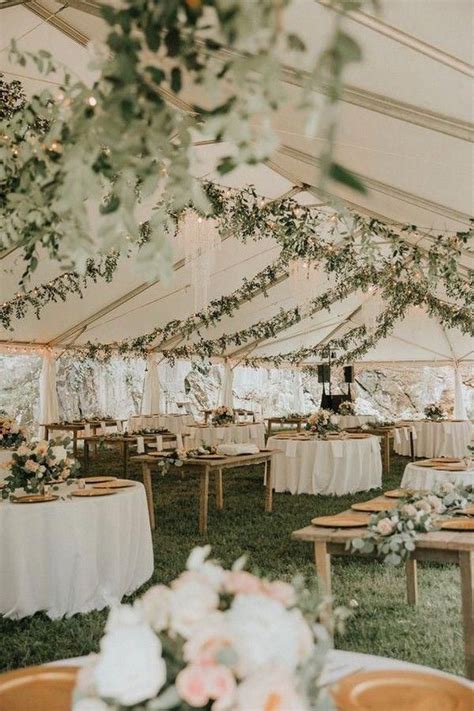 Tented Wedding Reception Ideas With Lights And Greenery Ethereal