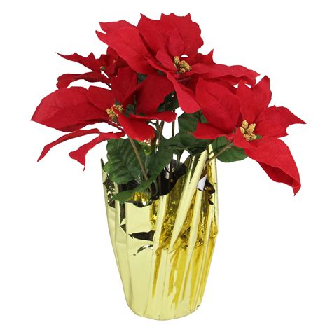16 Red Artificial Christmas Poinsettia Arrangement With Gold Wrapped