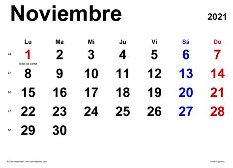 Calendario Noviembre 2021 En Word Excel Y Pdf Calendarpedia