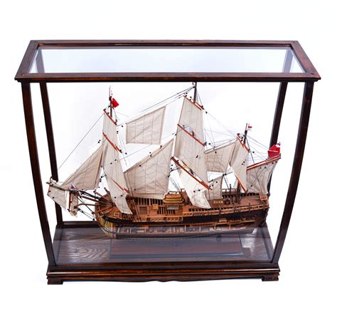 Brown Lrg Tall Ship Model Display Case 40 Table Top Wood And Plexiglass