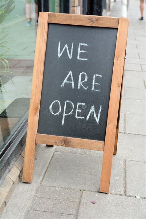 We Are Open Chalkboard Sign Outside Shop Stock Photo Image Of
