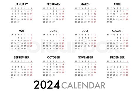 Calendar Planner For 2024 Week Starts Monday Stock Vector Colourbox