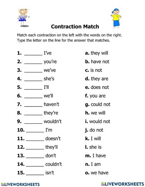 Contractions Activity For 5 Live Worksheets