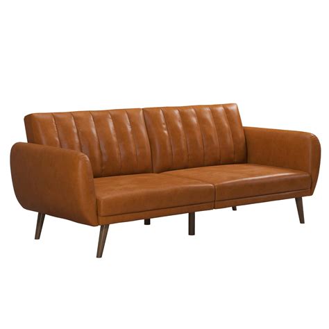 Novogratz Brittany Futon Convertible Sofa And Couch Camel Faux Leather