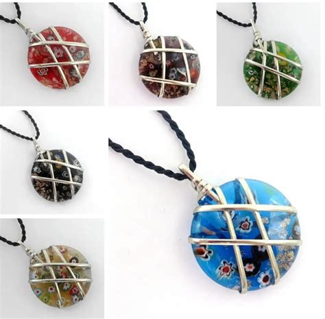 Wholesale 6pcs New Handmade Murano Lampwork Glass Lines Round Pendant Fit Sweater Necklace Hot