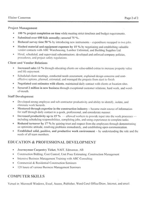 construction manager resume  sample