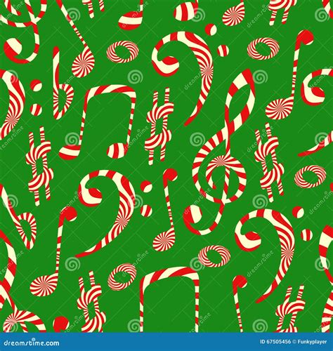 Peppermint Candy Finish Of Music Symbols Seamless Pattern On Green